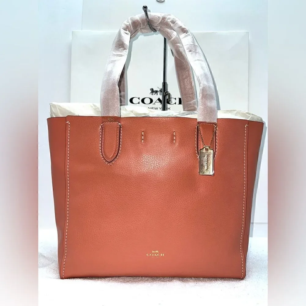 🔥🎁NWT! Coach DERBY Tote Handbag Pebble Leather Coral Msrp:$350.00